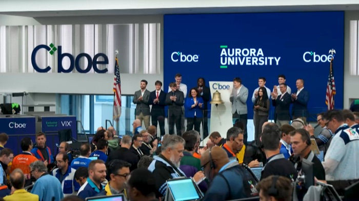 Aurora University rings the opening bell